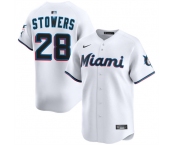 Men's Miami Marlins #28 Kyle Stowers White 2024 Home Limited Stitched Baseball Jersey Men's Miami Marlins #28 Kyle Stowers White 2024 Home Limited Stitched Baseball Jersey