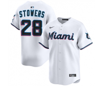 Men's Miami Marlins #28 Kyle Stowers White 2024 Home Limited Stitched Baseball Jersey