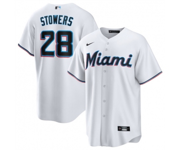 Men's Miami Marlins #28 Kyle Stowers White Cool Base Stitched Baseball Jersey