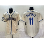 Men's Seattle Mariners #11 Edgar Martinez Cream 50th Anniversary Patch Stitched Baseball Jersey Men's Seattle Mariners #11 Edgar Martinez Cream 50th Anniversary Patch Stitched Baseball Jersey