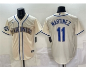 Men's Seattle Mariners #11 Edgar Martinez Cream 50th Anniversary Patch Stitched Baseball Jersey Men's Seattle Mariners #11 Edgar Martinez Cream 50th Anniversary Patch Stitched Baseball Jersey