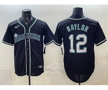 Men's Seattle Mariners #12 Josh Naylor 2026 Fashion Replica Black Out Stitched Baseball Jersey