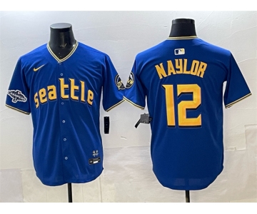 Men's Seattle Mariners #12 Josh Naylor Royal With 2025 AL West Division Champions Patch Limited Stitched jersey