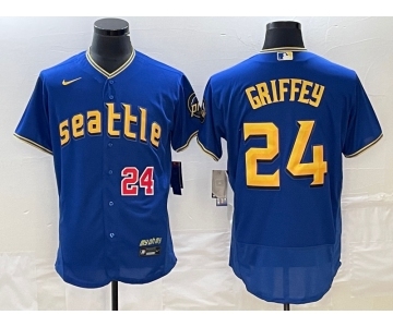 Men's Seattle Mariners #24 Ken Griffey Number Blue 2023 City Connect Flex Base Stitched Jersey