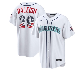 Men's Seattle Mariners #29 Big Dumper White USA 250 Fourth of July Home Stitched Baseball Jersey