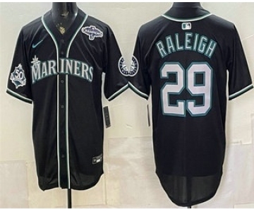 Men's Seattle Mariners #29 Cal Raleigh 50th Black Out Style Vapor Premier Limited Jersey