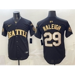 Men's Seattle Mariners #29 Cal Raleigh Black Gold 50th Anniversary & AL West Division Champions Patch Vapor Limited Stitched Baseball Jersey Men's Seattle Mariners #29 Cal Raleigh Black Gold 50th Anniversary & AL West Division Champions Patch Vapor Limited Stitched Baseball Jersey