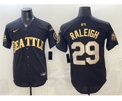 Men's Seattle Mariners #29 Cal Raleigh Black Gold 50th Anniversary & AL West Division Champions Patch Vapor Limited Stitched Baseball Jersey Men's Seattle Mariners #29 Cal Raleigh Black Gold 50th Anniversary & AL West Division Champions Patch Vapor Limited Stitched Baseball Jersey