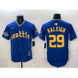 Men's Seattle Mariners #29 Cal Raleigh Royal With 2025 AL West Division Champions Patch City Connect Limited Stitched Baseball Jersey Men's Seattle Mariners #29 Cal Raleigh Royal With 2025 AL West Division Champions Patch City Connect Limited Stitched Baseball Jersey