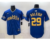 Men's Seattle Mariners #29 Cal Raleigh Royal With 2025 AL West Division Champions Patch City Connect Limited Stitched Baseball Jersey