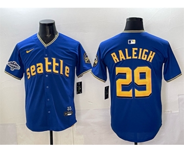 Men's Seattle Mariners #29 Cal Raleigh Royal With 2025 AL West Division Champions Patch City Connect Limited Stitched Baseball Jersey