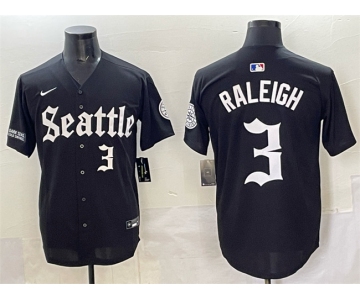 Men's Seattle Mariners #3 Cal Raleigh Black 'Deep Sea Gothic Edition' Vapor Premier Limited Stitched Baseball Jersey
