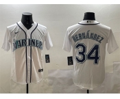 Men's Seattle Mariners #34 Félix Hernández White Cool Base Stitched Baseball Jersey