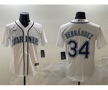 Men's Seattle Mariners #34 Félix Hernández White Cool Base Stitched Baseball Jersey