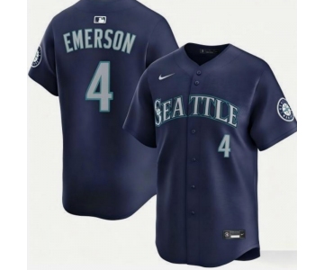 Men's Seattle Mariners #4 Colt Emerson Navy Cool Base Stitched Baseball Jersey