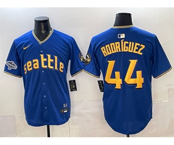 Men's Seattle Mariners #44 Julio Rodríguez Royal With 2025 AL West Division Champions Patch City Connect Limited Stitched Baseball Jersey