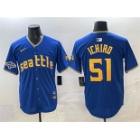 Men's Seattle Mariners #51 Ichiro Suzuki Royal With 2025 AL West Division Champions Patch Limited Stitched jersey Men's Seattle Mariners #51 Ichiro Suzuki Royal With 2025 AL West Division Champions Patch Limited Stitched jersey