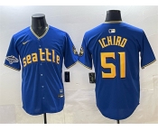Men's Seattle Mariners #51 Ichiro Suzuki Royal With 2025 AL West Division Champions Patch Limited Stitched jersey
