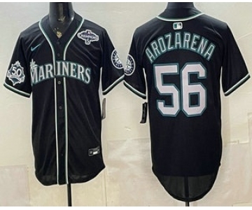 Men's Seattle Mariners #56 Randy Arozarena 50th Black Out Style Vapor Premier Limited Jersey