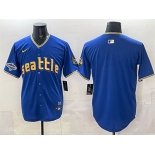Men's Seattle Mariners Blank Royal With 2025 AL West Division Champions Patch City Connect Limited Stitched Baseball Jersey Men's Seattle Mariners Blank Royal With 2025 AL West Division Champions Patch City Connect Limited Stitched Baseball Jersey
