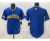 Men's Seattle Mariners Blank Royal With 2025 AL West Division Champions Patch City Connect Limited Stitched Baseball Jersey