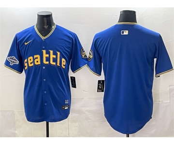 Men's Seattle Mariners Blank Royal With 2025 AL West Division Champions Patch City Connect Limited Stitched Baseball Jersey