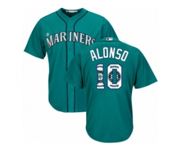 Seattle Mariners #10 Yonder Alonso Authentic Teal Green Team Logo Fashion Cool Base MLB Jersey