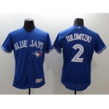 Men Toronto Blue Jays #2 Troy Tulowitzki Majestic Blue Flexbase Authentic Collection Player Jersey