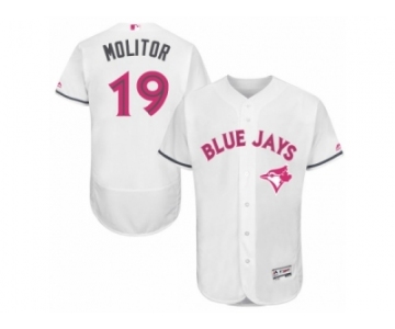 Men's Majestic Toronto Blue Jays #19 Paul Molitor Authentic White 2016 Mother's Day Fashion Flex Base MLB Jersey