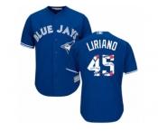 Men's Majestic Toronto Blue Jays #45 Francisco Liriano Authentic Blue Team Logo Fashion MLB Jersey Men's Majestic Toronto Blue Jays #45 Francisco Liriano Authentic Blue Team Logo Fashion MLB Jersey