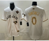 Men's Toronto Blue Jays #0 Andres Gimenez White Gold 2025 American League Champions Limited Jersey