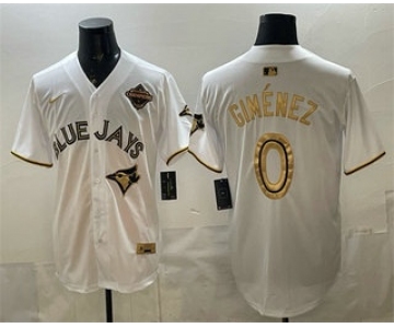 Men's Toronto Blue Jays #0 Andres Gimenez White Gold 2025 American League Champions Limited Jersey