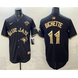 Men's Toronto Blue Jays #11 Bo Bichette Black Gold 2025 American League Champions Limited Stitched Jersey Men's Toronto Blue Jays #11 Bo Bichette Black Gold 2025 American League Champions Limited Stitched Jersey