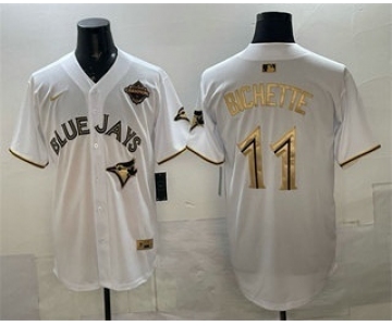 Men's Toronto Blue Jays #11 Bo Bichette White Gold 2025 American League Champions Limited Stitched Jersey