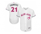 Men's Toronto Blue Jays #21 Michael Saunders White Flexbase Authentic Collection 2016 Mother's Day Stitched Baseball Jersey Men's Toronto Blue Jays #21 Michael Saunders White Flexbase Authentic Collection 2016 Mother's Day Stitched Baseball Jersey