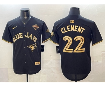 Men's Toronto Blue Jays #22 Ernie Clement Black Gold 2025 American League Champions Limited Stitched Baseball Jersey