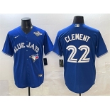 Men's Toronto Blue Jays #22 Ernie Clement Blue 2025 World Series Cool Base Stitched Baseball Jersey Men's Toronto Blue Jays #22 Ernie Clement Blue 2025 World Series Cool Base Stitched Baseball Jersey