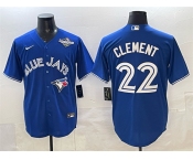 Men's Toronto Blue Jays #22 Ernie Clement Blue 2025 World Series Cool Base Stitched Baseball Jersey Men's Toronto Blue Jays #22 Ernie Clement Blue 2025 World Series Cool Base Stitched Baseball Jersey