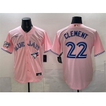 Men's Toronto Blue Jays #22 Ernie Clement Pink 50 Seasons Patch Stitched Baseball Jersey Men's Toronto Blue Jays #22 Ernie Clement Pink 50 Seasons Patch Stitched Baseball Jersey