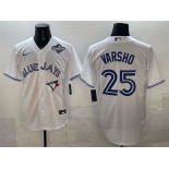 Men's Toronto Blue Jays #25 Daulton Varsho White 2025 World Series Home Cool Base Stitched Baseball Jersey