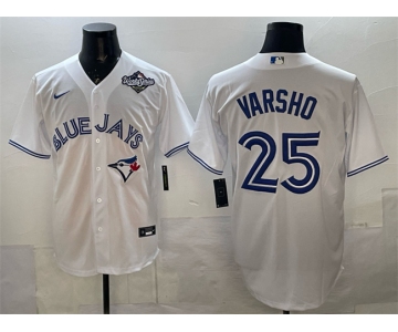 Men's Toronto Blue Jays #25 Daulton Varsho White 2025 World Series Home Cool Base Stitched Baseball Jersey