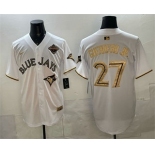 Men's Toronto Blue Jays #27 Vladimir Guerrero Jr White Gold 2025 American League Champions Limited Stitched Jersey