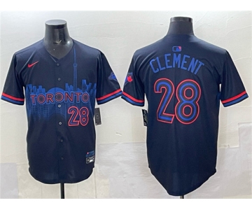Men's Toronto Blue Jays #28 Ernie Clement Navy 2024 City Connect Limited Stitched Baseball Jersey