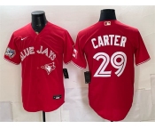 Men's Toronto Blue Jays #29 Joe Carter Red 50 Seasons Patch Stitched Baseball Jersey