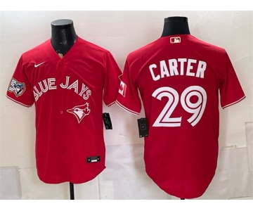 Men's Toronto Blue Jays #29 Joe Carter Red 50 Seasons Patch Stitched Baseball Jersey