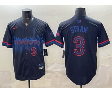 Men's Toronto Blue Jays #3 Myles Straw Navy 2024 City Connect Limited Stitched Baseball Jersey
