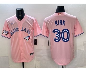Men's Toronto Blue Jays #30 Alejandro Kirk Pink 50 Seasons Patch Stitched Baseball Jersey
