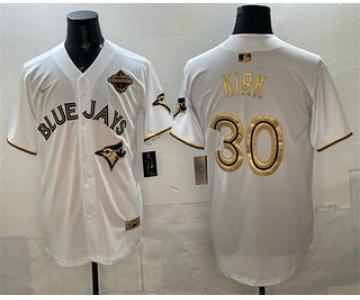 Men's Toronto Blue Jays #30 Alejandro Kirk White Gold 2025 American League Champions Limited Stitched Jersey