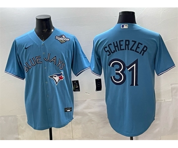 Men's Toronto Blue Jays #31 Max Scherzer Blue 2025 World Series Cool Base Stitched Baseball Jersey