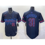Men's Toronto Blue Jays #31 Max Scherzer Navy 2024 City Connect Limited Stitched Baseball Jersey Men's Toronto Blue Jays #31 Max Scherzer Navy 2024 City Connect Limited Stitched Baseball Jersey